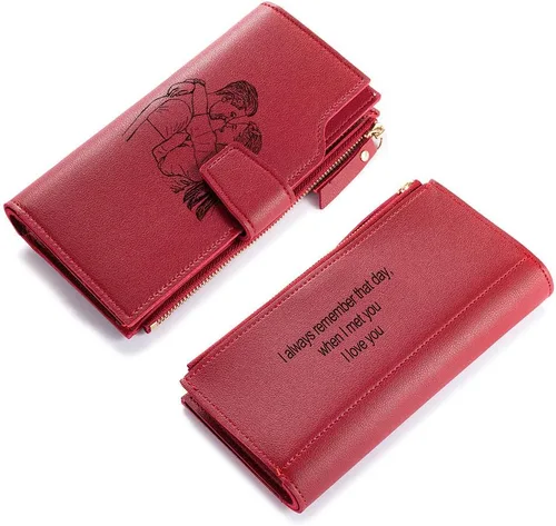 Vista 22 de Loveje - Billeteras personalizadas para mujer, de piel sintética, con grabadas fotográficas, triple pliegue, tarjeta de crédito, cartera larga