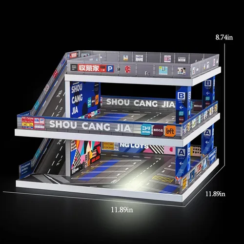 Vista 7 de Vitrina para ruedas calientes y caja de cerillas, rampa iluminada Azul
