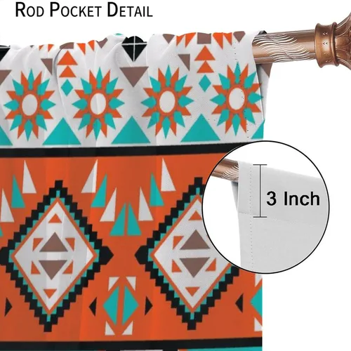 Vista 171 de Cortinas con patrón geométrico tribal, estilo suroeste, azteca, rústico, occidental, nativo americano, opacas, con bolsillo para barra, decoración