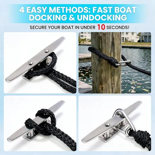 Vista 6 de Obcursco Líneas de muelle elásticas para barco, cuerda de amarre con clips de acero inoxidable 316, accesorios para moto acuática, PWC, SeaDoo