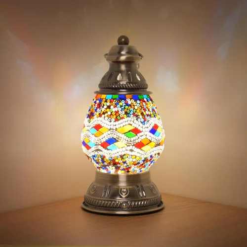 Vista 8 de Lámpara de mosaico turco recargable mejorada, hecha a mano, estilo marroquí, luz de campamento con batería de 1800 mAh, banco de energía USB