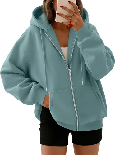 Vista 9 de Trendy Queen - Sudaderas con capucha y cremallera para mujer, sudaderas de gran tamaño, trajes de moda de otoño, chaquetas informales, ropa