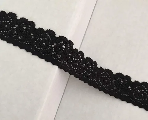 Vista 2 de Lace Realm - Cinta de encaje con patrón floral elástico negro de 1 pulgada de ancho para costura, envoltura de paquetes de regalo, diseño floral