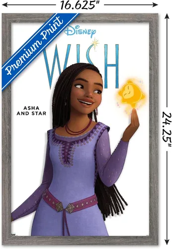 Vista 3 de Trends International Disney Wish Asha Feature Series - Póster de pared, 22.4 pulgadas de largo x 14.7 pulgadas, versión enmarcada en madera