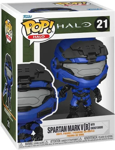 Vista 2 de Funko POP Games: Halo Infinite - Mark V [B] con espada de energía azul con persecución, multicolor, (59336)