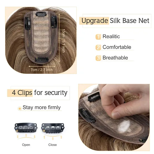 Vista 4 de SEGO Toppers de cabello humano para mujeres con cabello adelgazante, base de seda de 7 * 13CM (2.8 x 5.1 in), 100% cabello humano real, postizos