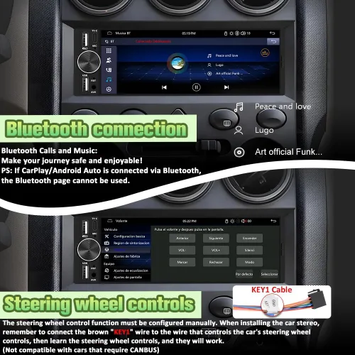 Vista 5 de Estéreo para automóvil Single Din de 6.36 pulgadas con CarPlay inalámbrico y Android Auto, unidad principal con pantalla táctil IPS con cámara