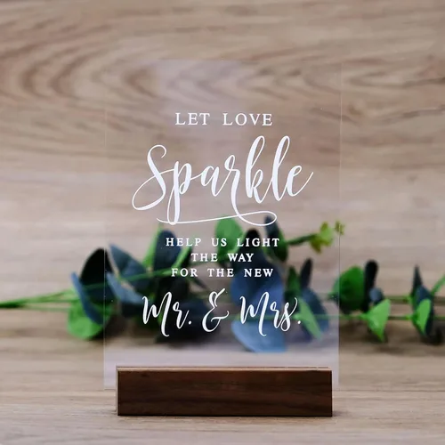 Vista 17 de Letrero de libro de invitados de audio para boda con soporte de madera - 5" x 7" aspecto de cristal transparente, letrero de libro de invitados