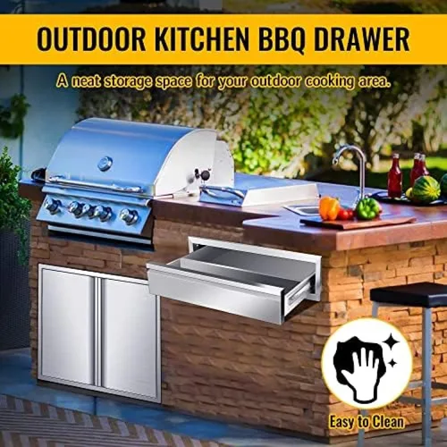 Vista 7 de Cajones de cocina para exteriores, cajones de barbacoa de montaje empotrado estilo marco de caja con mango de acero inoxidable, cajones de isla