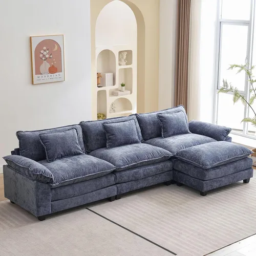 Vista 9 de Oprisen Sofá Seccional Modular, Cómodo Cloud Couch Sofá Seccional, Sofá Cama de Chenilla con Asiento Profundo con Almohadas Decorativas para Sala