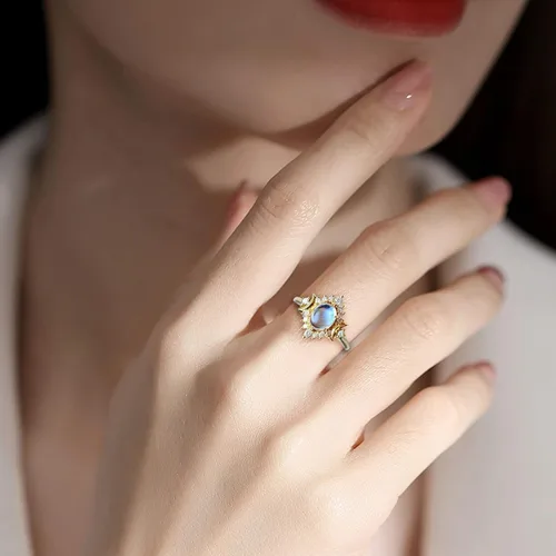Vista 3 de Anillos de compromiso con la vida en anillos de luna y sol, anillos de aniversario de compromiso, boda celestial, regalos de moda para damas