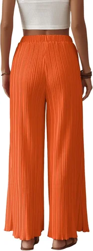 Vista 2 de SweatyRocks Pantalones plisados con cintura elástica bohemia para mujer, pantalones palazzo de pierna ancha, pantalones sueltos