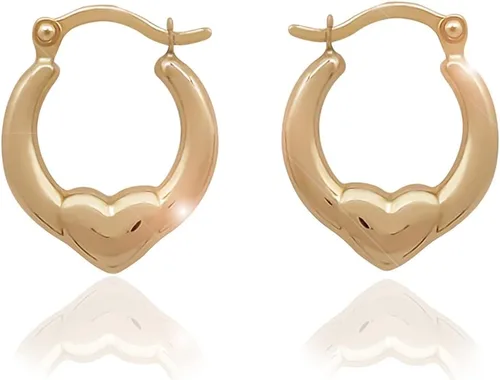 Vista 5 de Real 14k Heart Hoop EarringsSolid Yellow Gold Jewelry for Women and Girls Round Shiny Hoops EarringThe Gifts