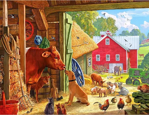 Vista 3 de White Mountain Puzzles Barnyard Buddies - Rompecabezas de 500 piezas
