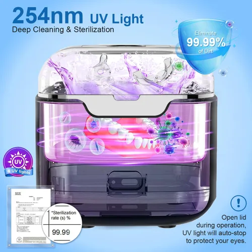 Vista 4 de Ultrasonic Retainer Cleaner Machine, 48kHz Ultrasonic Dentures Cleaner with Timer & 4 Modes, 240ML Dental Pod for Mouth Guards, Braces, Aligner