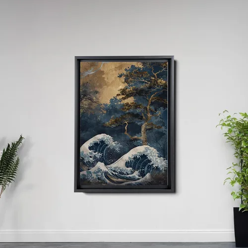 Vista 4 de Canvas Print Canvas Framed Canvas Wall Art Wood Panel Retro Wave Art A Storm Wall Art Print Sea Wave In The Night And Trees Stormy Waves Art Wall
