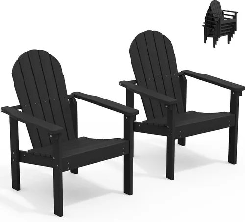Vista 23 de SERWALL Silla Adirondack moderna apilable, silla de patio al aire libre de HDPE con diseño que ahorra espacio, silla para hoguera para todo