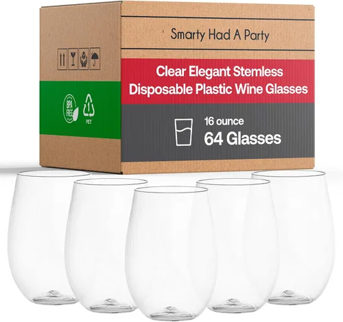 Vista 10 de Smarty Had A Party Copas de vino de plástico sin tallo de 12 onzas, paquete de 64 vasos de vino desechables transparentes para bodas, fiestas