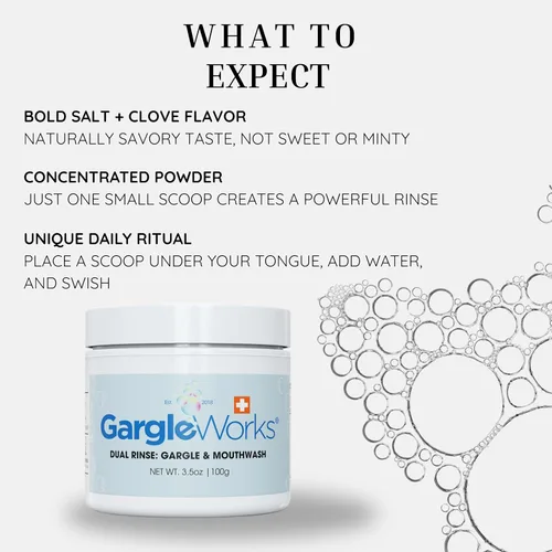 Vista 3 de Polvo de gárgaras de agua salada mineral: enjuague bucal natural y enjuague de garganta para aliento fresco, higiene oral y apoyo inmunológico