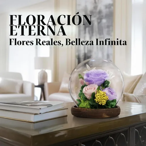 Vista 6 de GLAMOUR BOUTIQUE Mini flor preservada para árbol de Navidad en cúpula de cristal con luz, decoración de mesa de Navidad Flowers Forever de larga