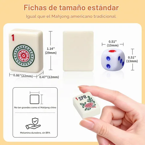 Vista 3 de Juego de azulejos American Mahjong - Completo con dados, papas fritas Crema