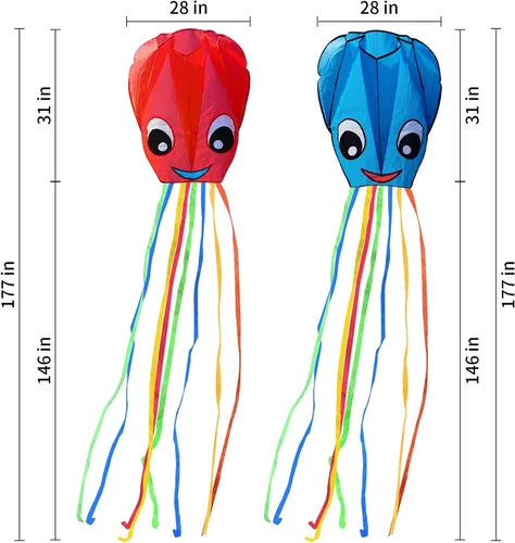 Vista 7 de Paquete de 2 cometas de pulpo grandes sonrientes mejoradas, fáciles de volar, cometas largas y coloridas para niños y adultos, actividades al aire