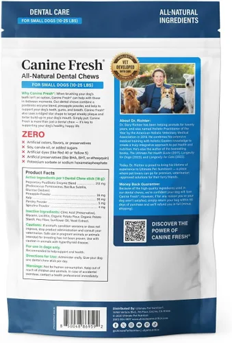 Vista 4 de ULTIMATE PET NUTRITION Canine Fresh Dental Chews, Dental Dog Treats, Oral Care and Hygiene Chews, Soothes Gums, Vet Developed (Small)