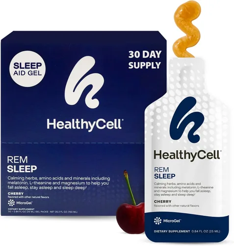 Vista 7 de Healthycell REM Sleep - Suplemento de gel líquido extra fuerte para dormir para adultos - Suplemento de melatonina, magnesio, GABA, L-teanina