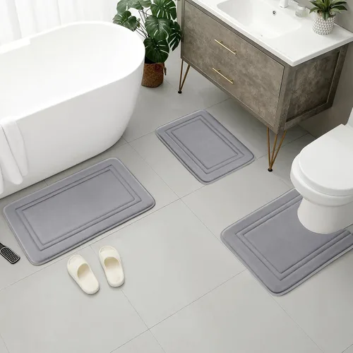 Vista 2 de BYSURE Tapete de baño de espuma viscoelástica gris, antideslizante, extra suave, absorbente, lavable a máquina, juego de alfombras de baño de 3
