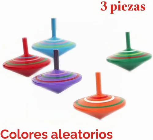 Vista 4 de GoodPlay Giroscopio, 3 unids/set hecho a mano pintado madera spinning Tops, juguetes educativos de jardín de infantes