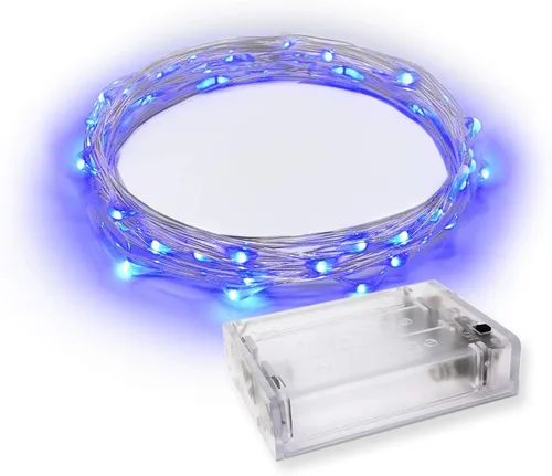 Vista 11 de 20 tiras de luces microledes en color blanco cálido, a batería, con cable plateado de 7 pies