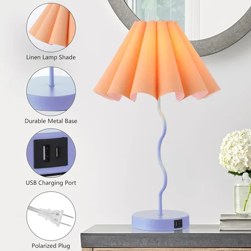 Vista 2 de EOEYYOYB Lámparas de mesa para sala de estar, lámparas regulables modernas azules y naranjas con puerto USB y toma de corriente