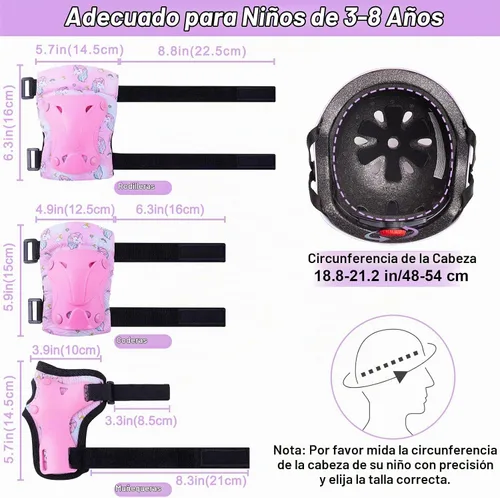 Vista 4 de Casco para niños, casco de bicicleta para niños pequeños con pegatinas DIY Unicornio, rodilleras y coderas ajustables, juego de protección para Rosa