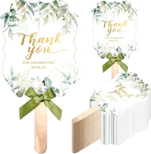 Vista 10 de Huwena 50 juegos de abanicos de boda para invitados, gracias por celebrar con nosotros, abanicos de mano, abanicos plegados de mano, regalos de baby