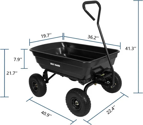 Vista 7 de BILT HARD Carro de basura de jardín de polietileno 272 kg con neumáticos sin riesgo de pinchazos, liberación rápida, 0,11 m³, carro de basura