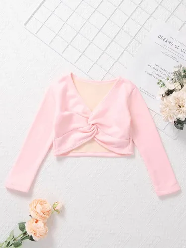 Vista 27 de JEATHA Suéter de manga larga para niñas y niñas con diseño de ballet, suéter corto para leotardo