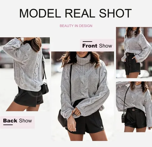 Vista 4 de Dokotoo Suéter de Cuello de Tortuga para Mujer Moda 2025 Holgado Casual Acogedor Grueso Pullover Tops