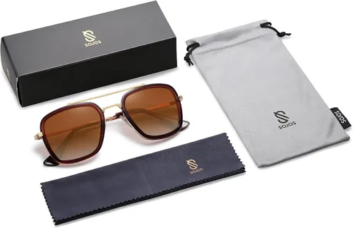 Vista 6 de SOJOS Retro Square Polarized Sunglasses for Men Women Goggle Classic Alloy Frame HERO SJ1126