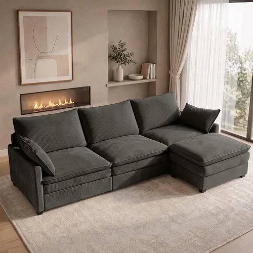 Vista 10 de Sofá modular en forma de L de 111.4 pulgadas con otomana Beige