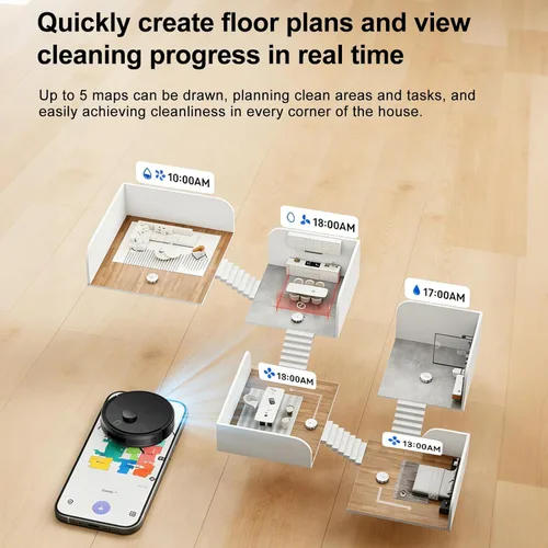 Vista 5 de Combo robot de aspiradora y trapeador, aspiradoras robóticas con navegación LiDAR, mapeo inteligente, fuerte succión, con WiFi/App/Alexa/control