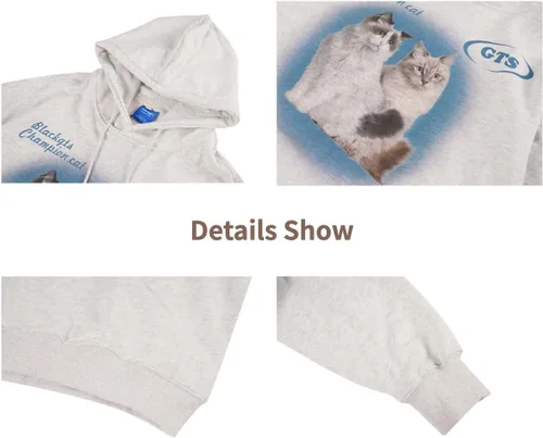 Vista 4 de Sudadera con capucha para gatos Y2K con capucha para mujer, sudadera de gran tamaño para hombres, ropa estética Y2K