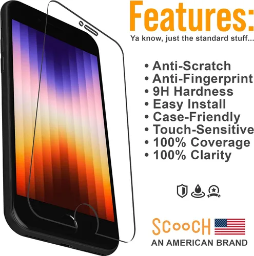 Vista 3 de Scooch® Paquete de 3 protectores de pantalla para iPhone SE (3ª generación 2022 y 2ª generación 2020), vidrio templado 9H de alta calidad