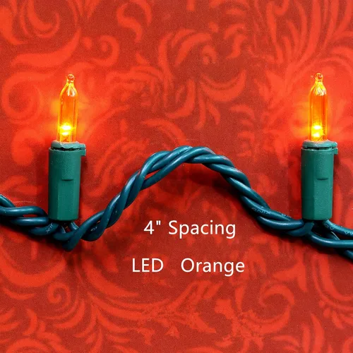 Vista 3 de 150 luces naranjas de Navidad, tira de luces LED que permanecen siempre encendidas con cable verde de 50 pies, certificación UL, calidad comercial