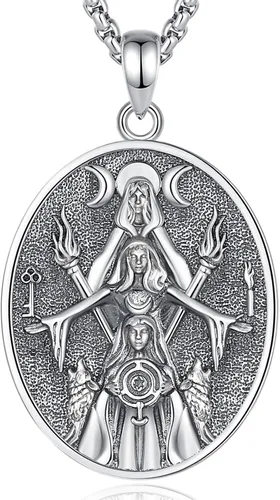 Vista 153 de EUDORA Collar de plata de ley 925 con moneda Hécate, Athena, Perséfono, Nyx, diosa de la luna triple, diosa celta, rueda de Hécate, llave, regalo