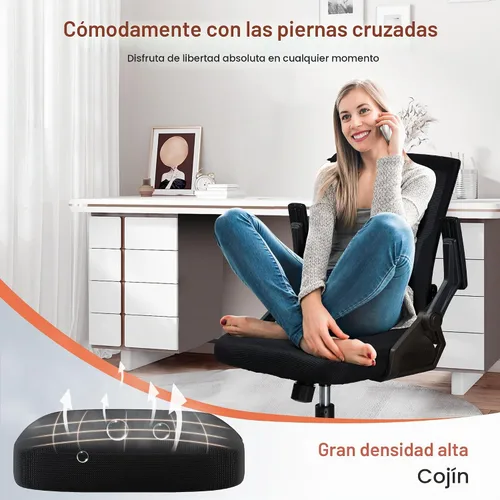 Vista 6 de GTPLAYER Silla de oficina ergonómica con reposabrazos abatibles, silla ejecutiva para computadora en casa, malla transpirable y cómodo soporte Negro