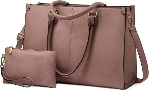 Vista 13 de LOVEVOOK - Bolsa de mano para laptop para mujer, bolsa de trabajo profesional de 15.6 pulgadas con embrague a juego, bolsa de cuero vintage