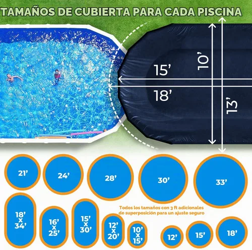 Vista 5 de Cubiertas ovaladas de piscina de 10 x 15 pies para piscinas sobre el suelo, cubierta ovalada de invierno para piscina, cubierta de piscina, mantiene