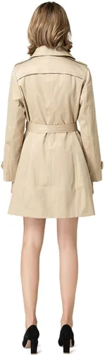 Vista 3 de NANJUN Gabardina de doble botonadura para mujer, abrigo clásico con solapa, ropa de abrigo delgada impermeable con hebilla de cinturón A-caqui