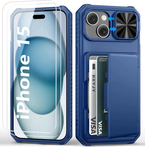 Vista 7 de BXYJY Funda tipo cartera para iPhone 15 Pro, tarjetero (4-5 tarjetas)