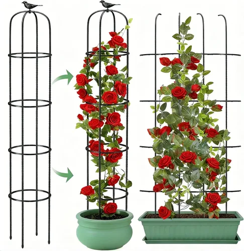 Vista 9 de Enrejado de obelisco de jardín de 6.2 pies para plantas trepadoras, tubo de metal inoxidable con revestimiento de plástico resistente, para jardín